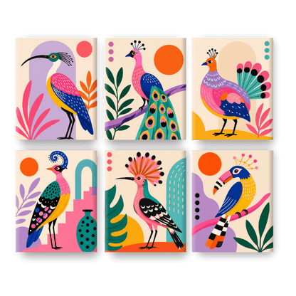 6 Mini Paintings - Folk Art Birds Set- Paint by Numbers