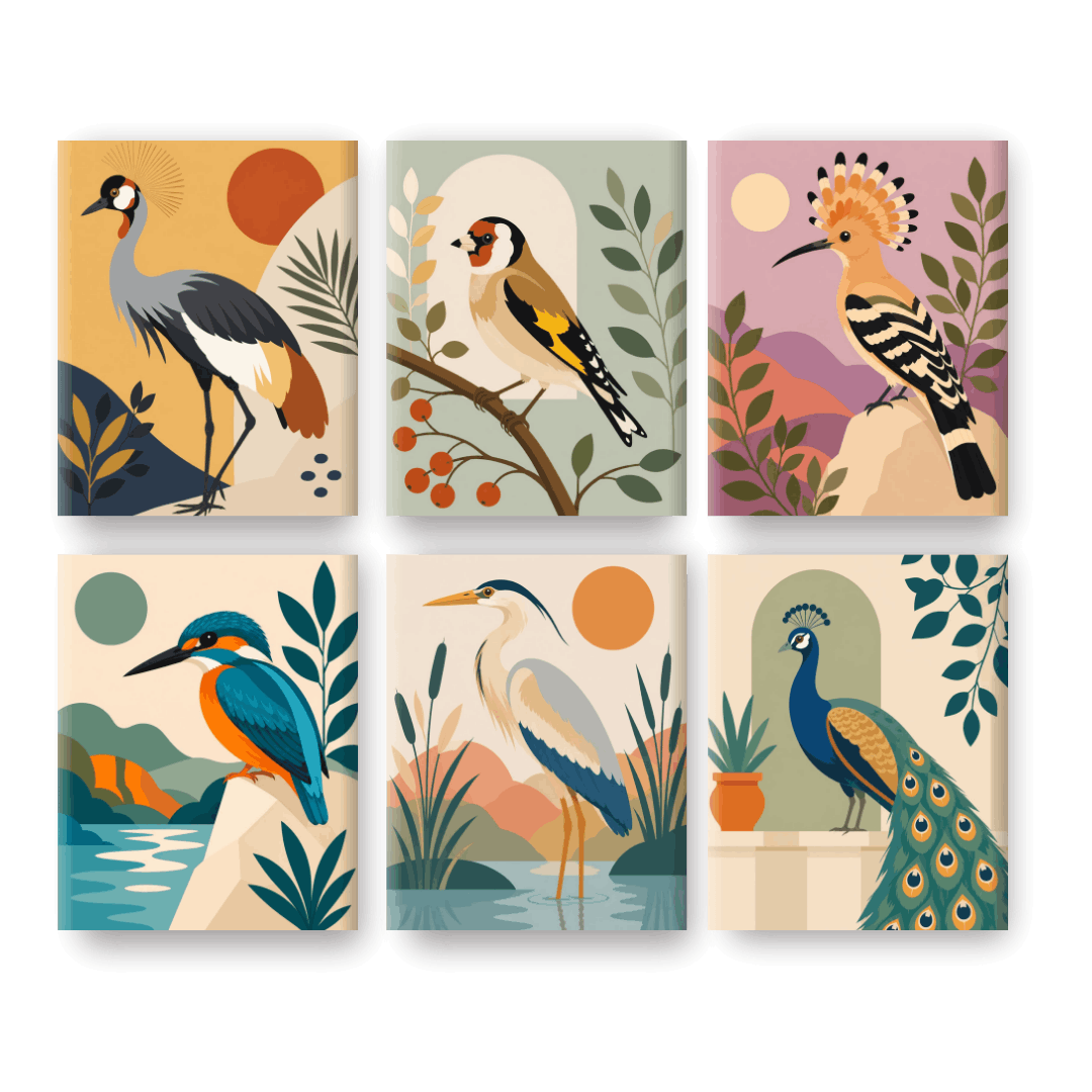 6 Mini Paintings - Majestic Birds Set- Paint by Numbers