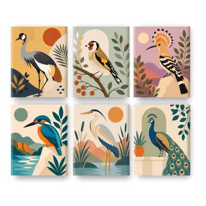 6 Mini Paintings - Majestic Birds Set- Paint by Numbers