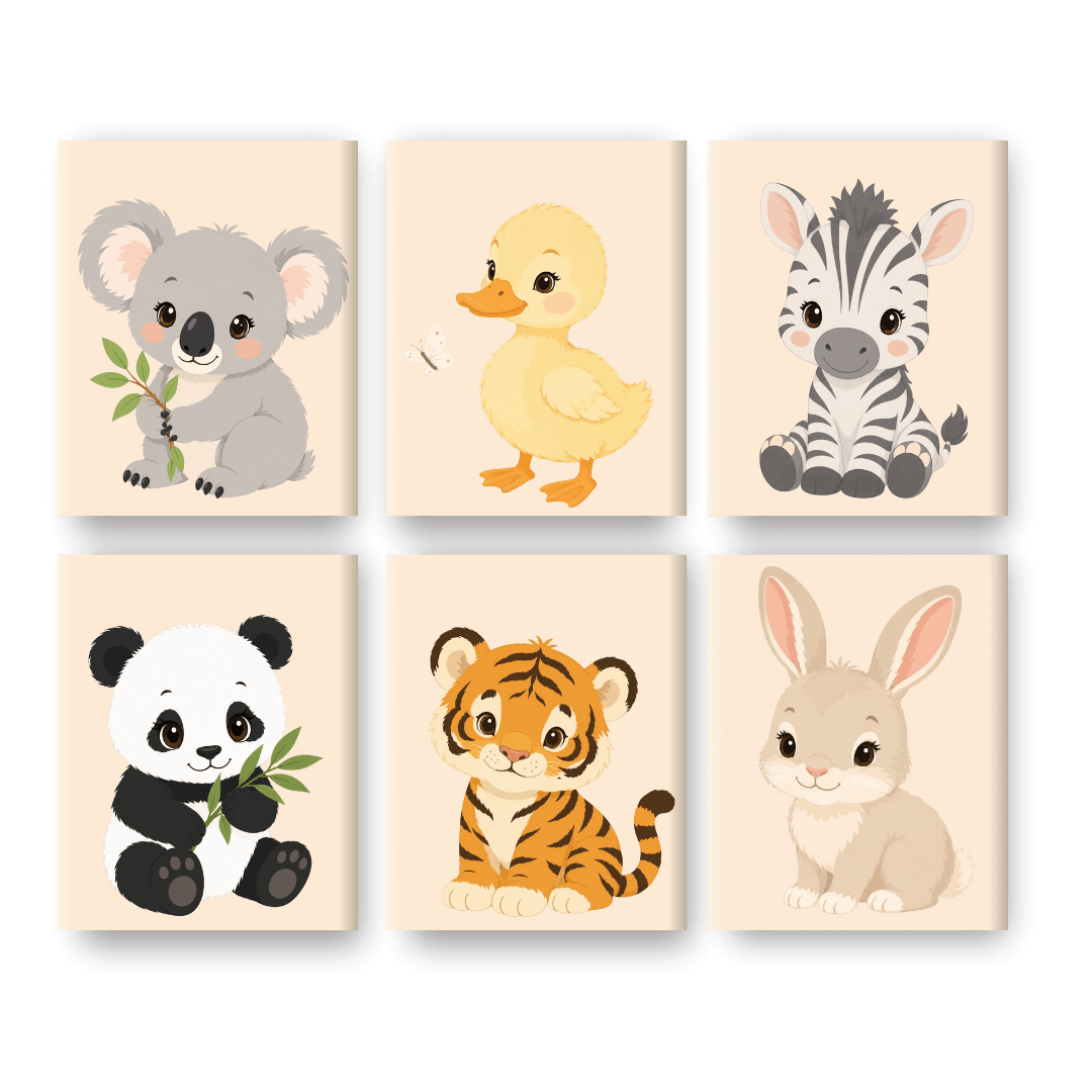6 Mini Paintings - Baby Animals Set- Paint by Numbers
