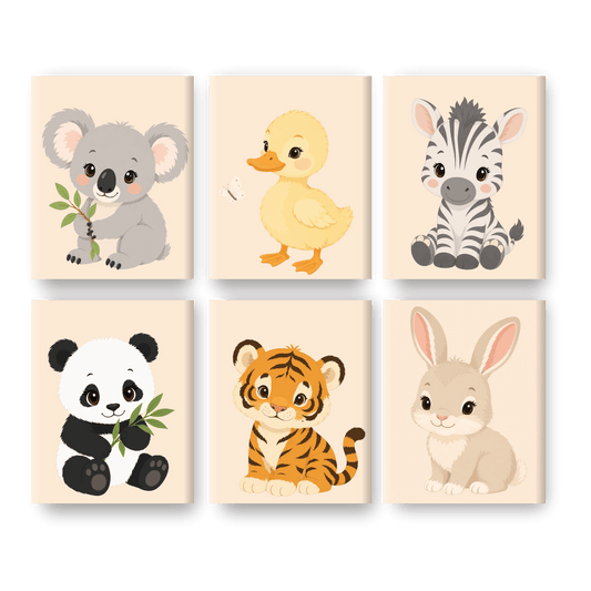 6 Mini Paintings - Baby Animals Set- Paint by Numbers