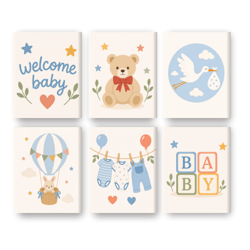 6 Mini Paintings - Welcome Baby Set- Paint by Numbers