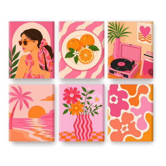 6 Mini-tableaux - Set Fille Tendance - Peinture à numéros