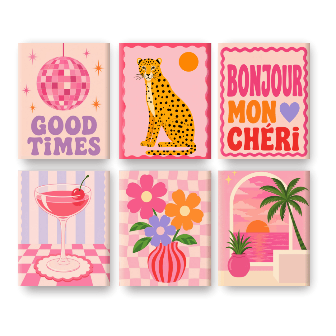 6 Mini Paintings - Bonjour Mon Chéri Set- Paint by Numbers