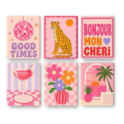 6 Mini Paintings - Bonjour Mon Chéri Set- Paint by Numbers