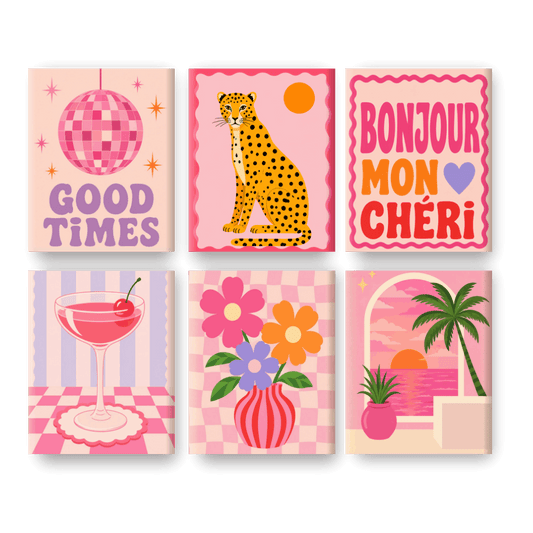 6 Mini Paintings - Bonjour Mon Chéri Set- Paint by Numbers