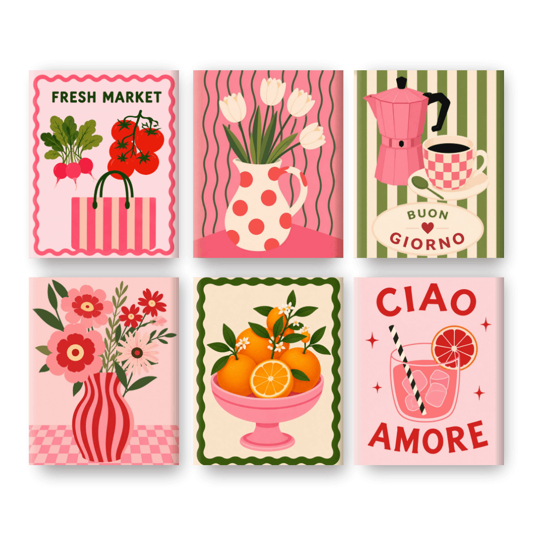 6 Mini Paintings - Pink Market Set- Paint by Numbers