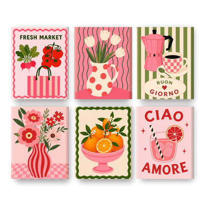 6 Mini Paintings - Pink Market Set- Paint by Numbers