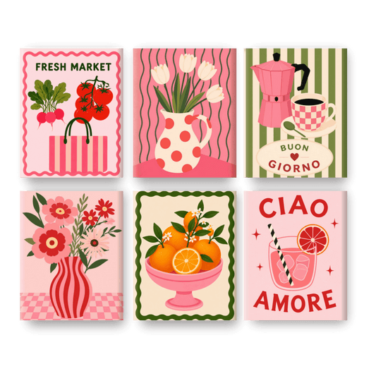 6 Mini Paintings - Pink Market Set- Paint by Numbers