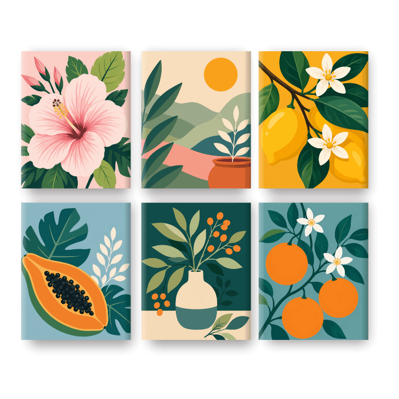 6 Mini Paintings - Fresh Botanicals Set- Paint by Numbers