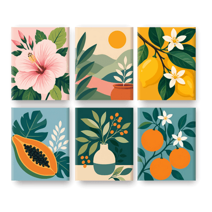 6 Mini Paintings - Fresh Botanicals Set- Paint by Numbers