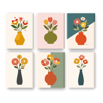6 Mini Paintings - Elegant Flower Vases Set- Paint by Numbers
