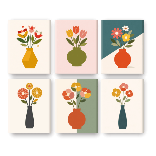 6 Mini Paintings - Elegant Flower Vases Set- Paint by Numbers