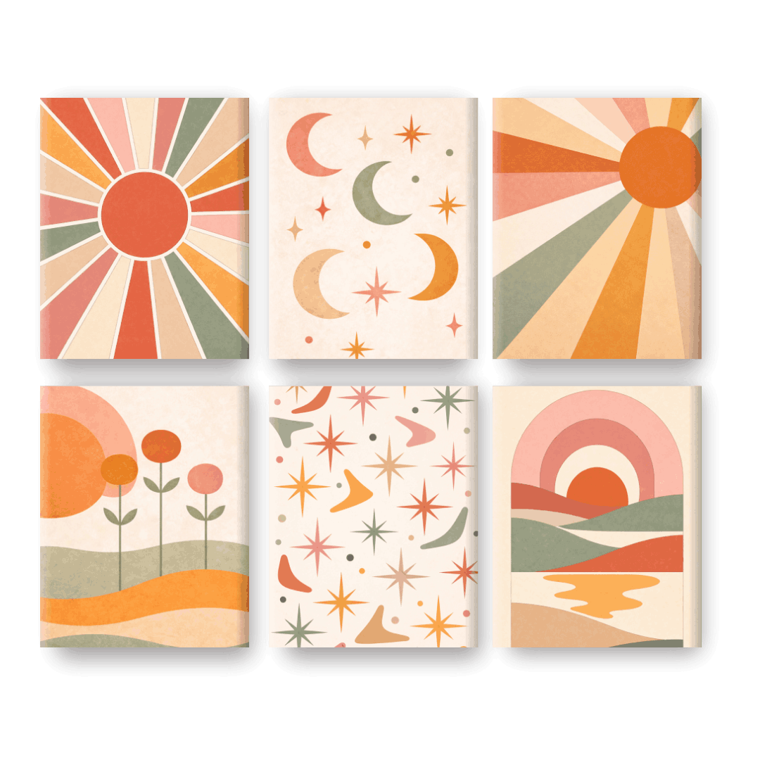 6 Mini Paintings - Boho Sunset Set- Paint by Numbers