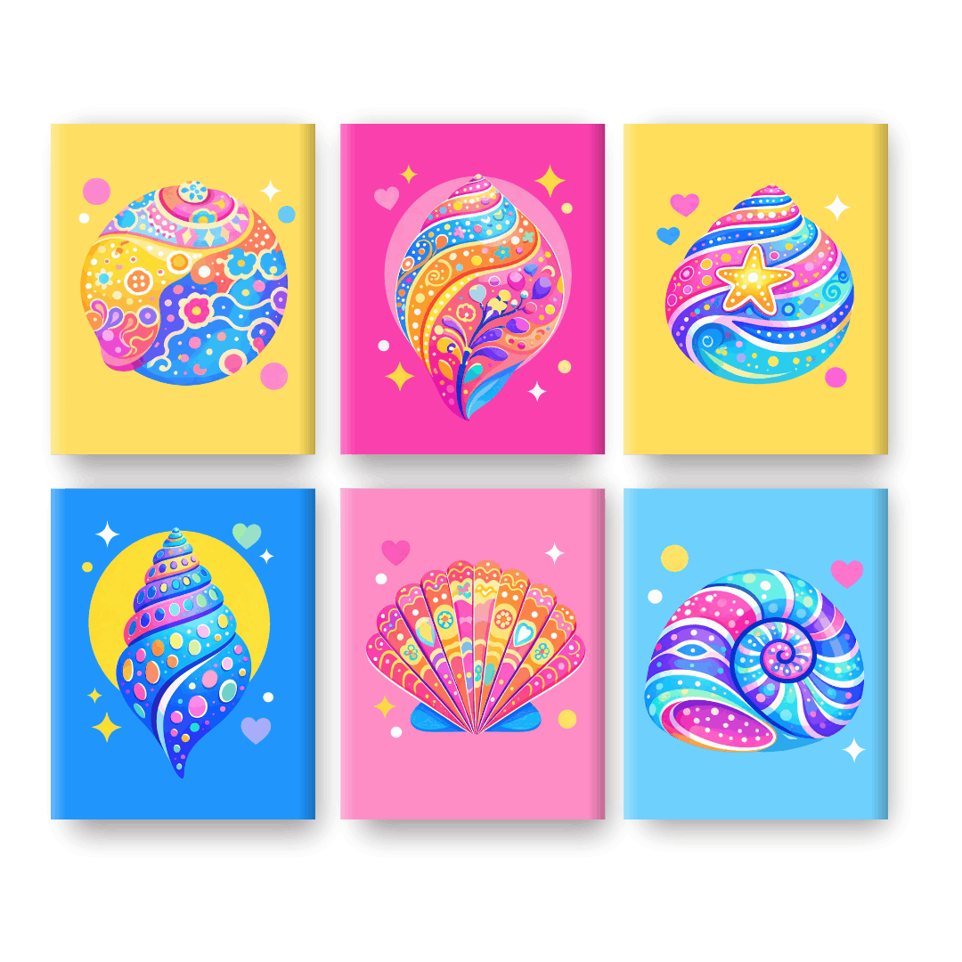 6 Mini Paintings - Colorful Seashells Set- Paint by Numbers