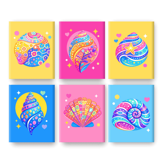 6 Mini Paintings - Colorful Seashells Set- Paint by Numbers