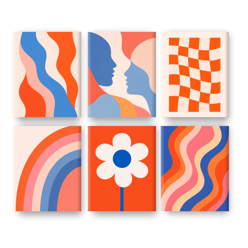 6 Mini Paintings - Retro Bloom Set- Paint by Numbers