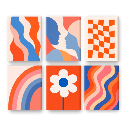 6 Mini Paintings - Retro Bloom Set- Paint by Numbers