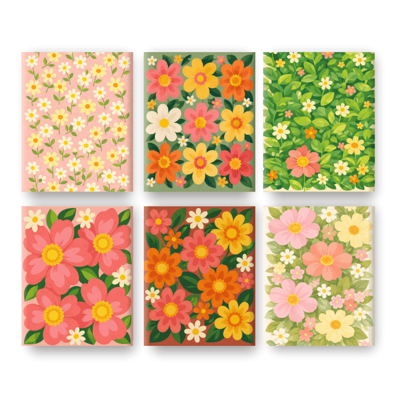 6 Mini Paintings - Vivid Flowers Set- Paint by Numbers
