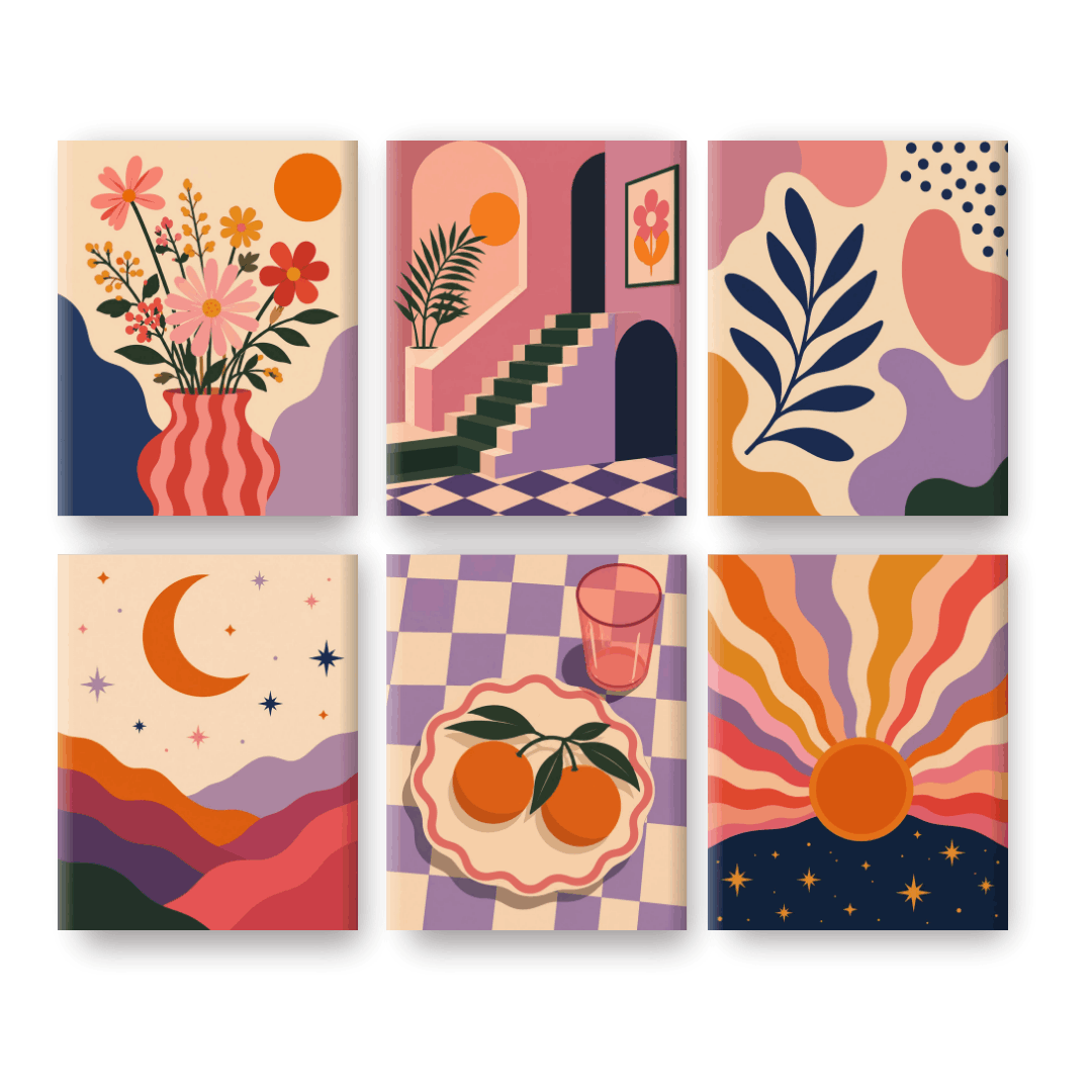 6 Mini Quadri - Set Boho Soleggiato- Dipingi con i numeri