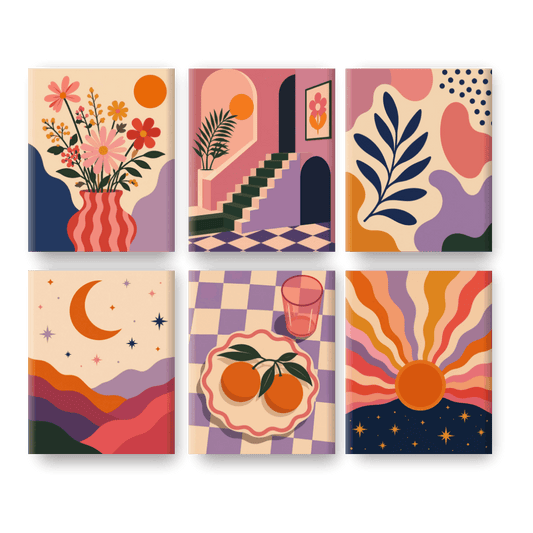 6 Mini-tableaux - Ensemble Boho Ensoleillé - Peinture à numéros