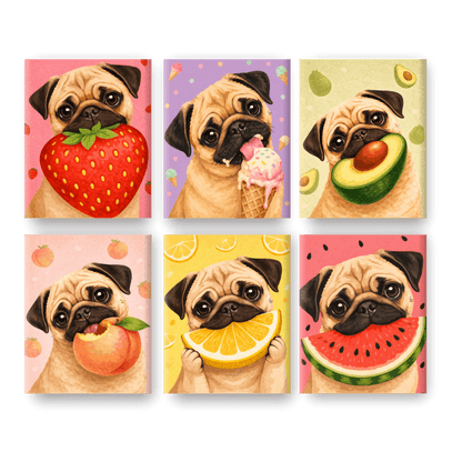 6 Mini Paintings - Dog & Fruit Set- Paint by Numbers
