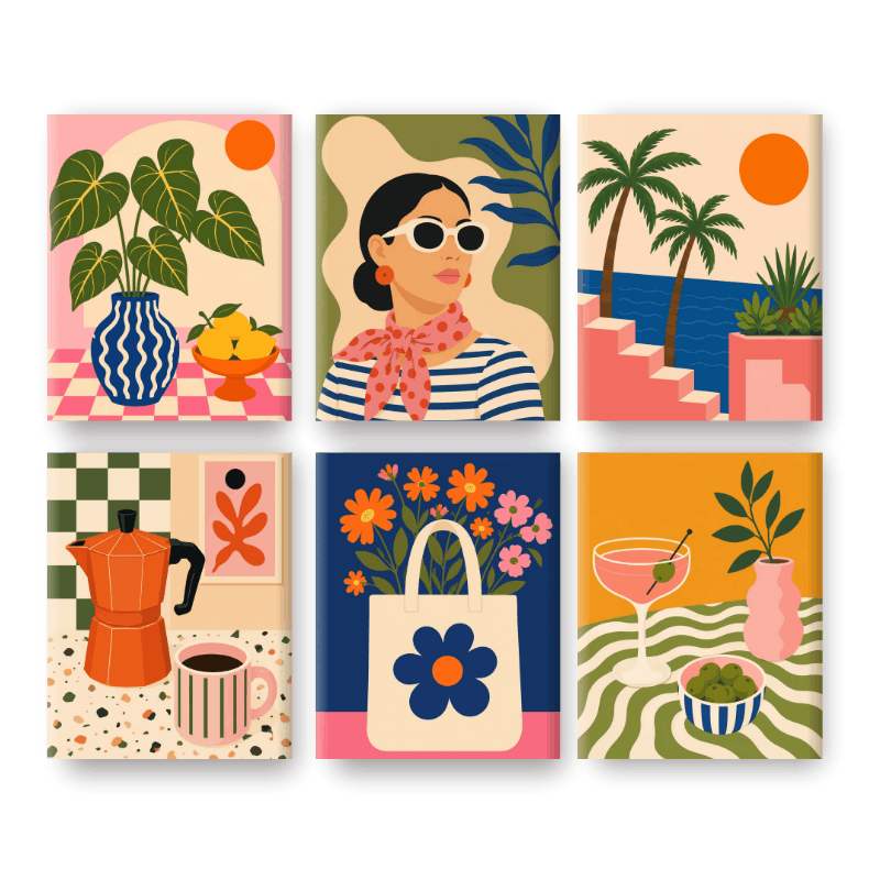 6 minitaulua - Moka-aamu-setti - Numeromaalaus