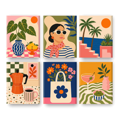6 minitaulua - Moka-aamu-setti - Numeromaalaus
