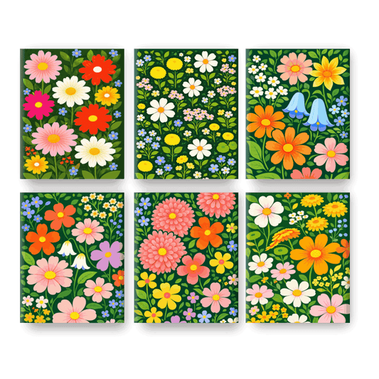 6 Mini Paintings - Flower Field Set- Paint by Numbers