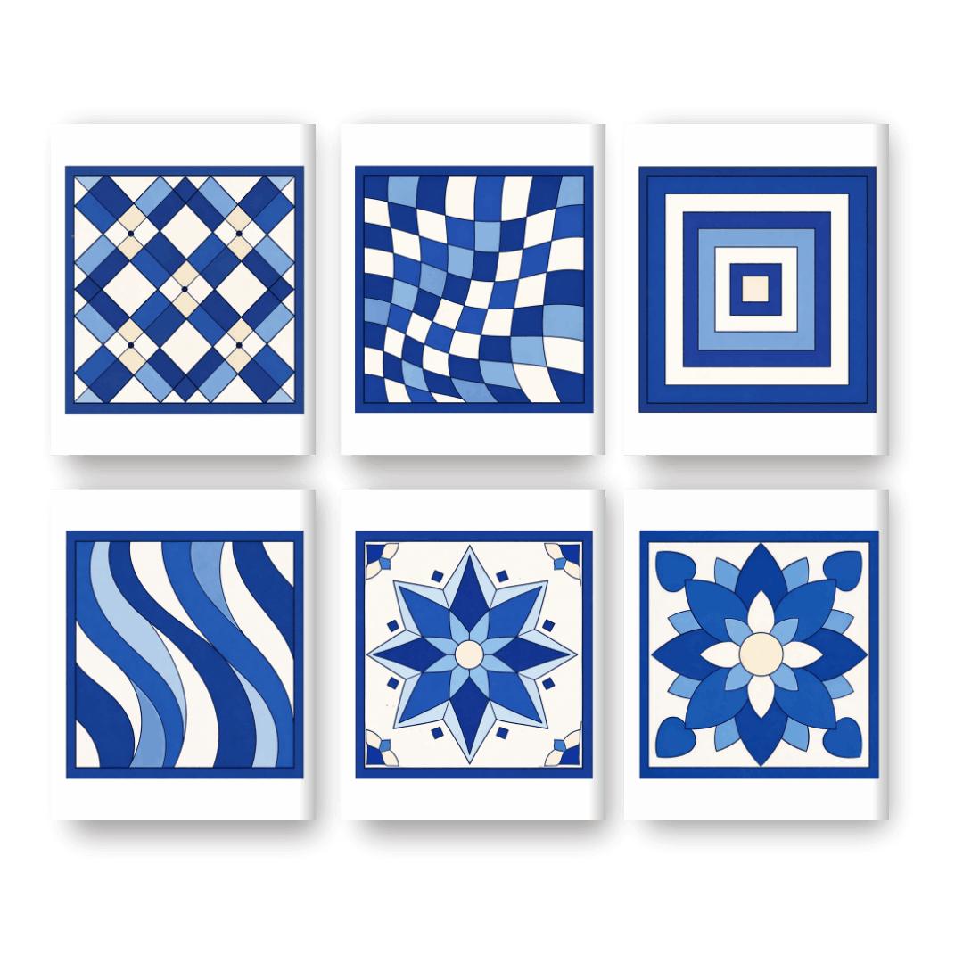 6 Mini Paintings - Delft Blue Patterns Set- Paint by Numbers