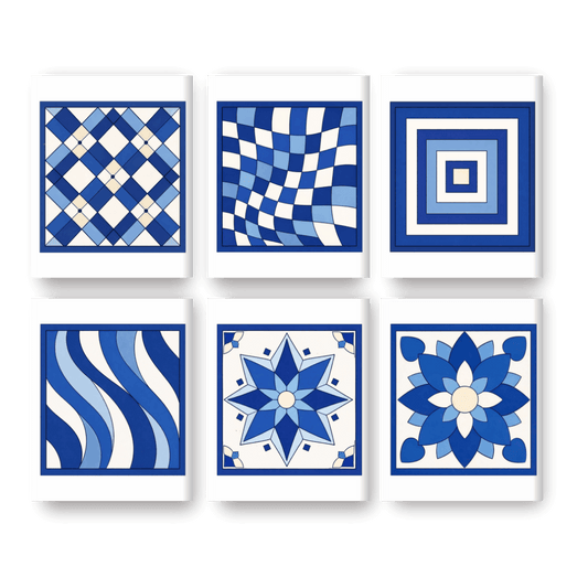 6 Mini Paintings - Delft Blue Patterns Set- Paint by Numbers