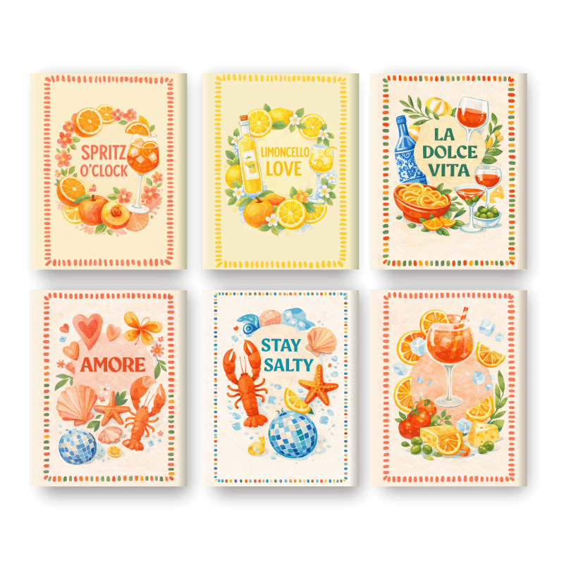 6 Mini Paintings - Limoncello & Aperol Set- Paint by Numbers