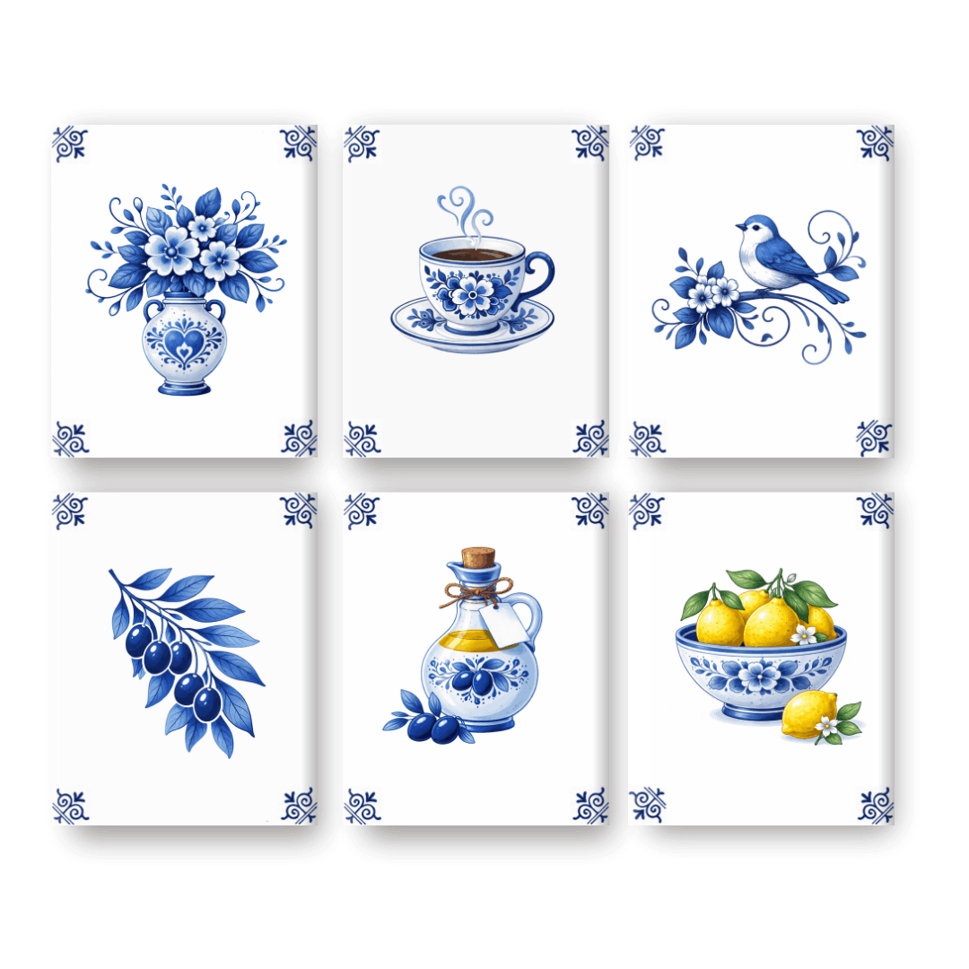 6 Mini Paintings - Delft Blue Set- Paint by Numbers