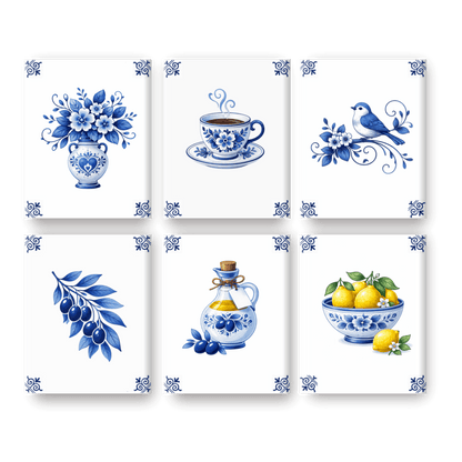 6 Mini Paintings - Delft Blue Set- Paint by Numbers