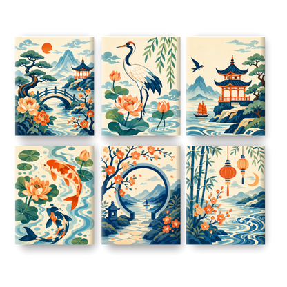6 Mini Paintings - Chinese Lanterns Set- Paint by Numbers