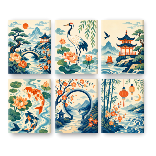 6 Mini Paintings - Chinese Lanterns Set- Paint by Numbers