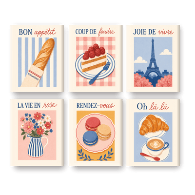 Lot de 6 Mini-Tableaux - La Vie en Rose