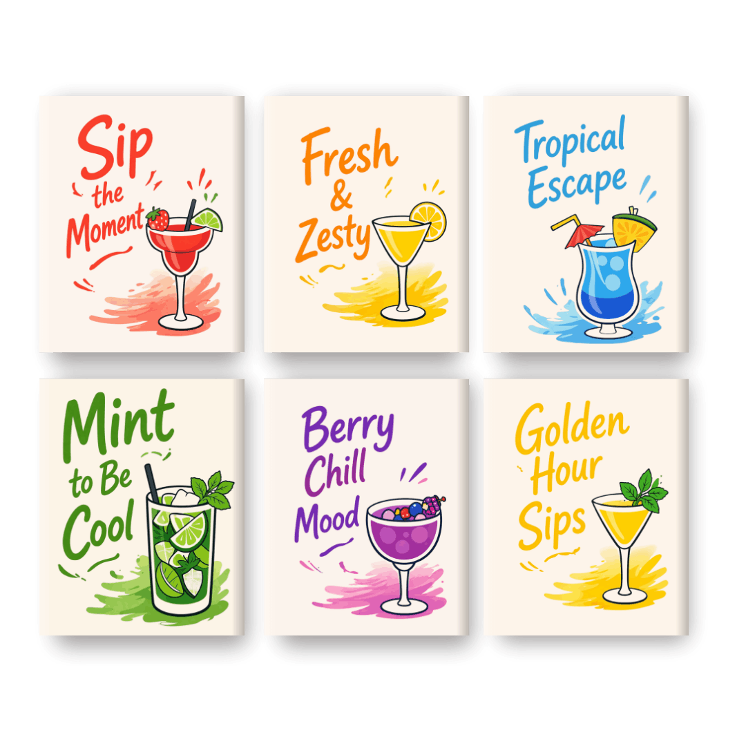 6 minimalerier - Cocktailsitater-sett - Maleri etter tall