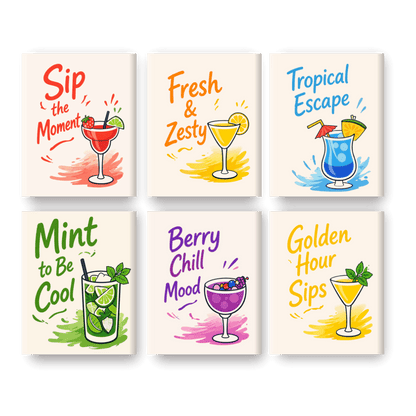 6 minimalerier - Cocktailsitater-sett - Maleri etter tall