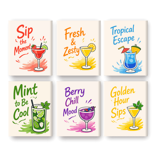 6 Mini Paintings - Cocktail Quotes Set- Paint by Numbers