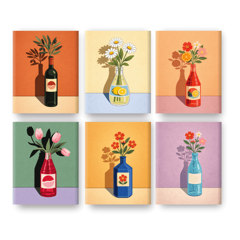 6 Mini Paintings - Blooming Bottles Set- Paint by Numbers