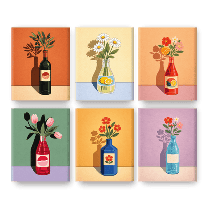 6 Mini Paintings - Blooming Bottles Set- Paint by Numbers
