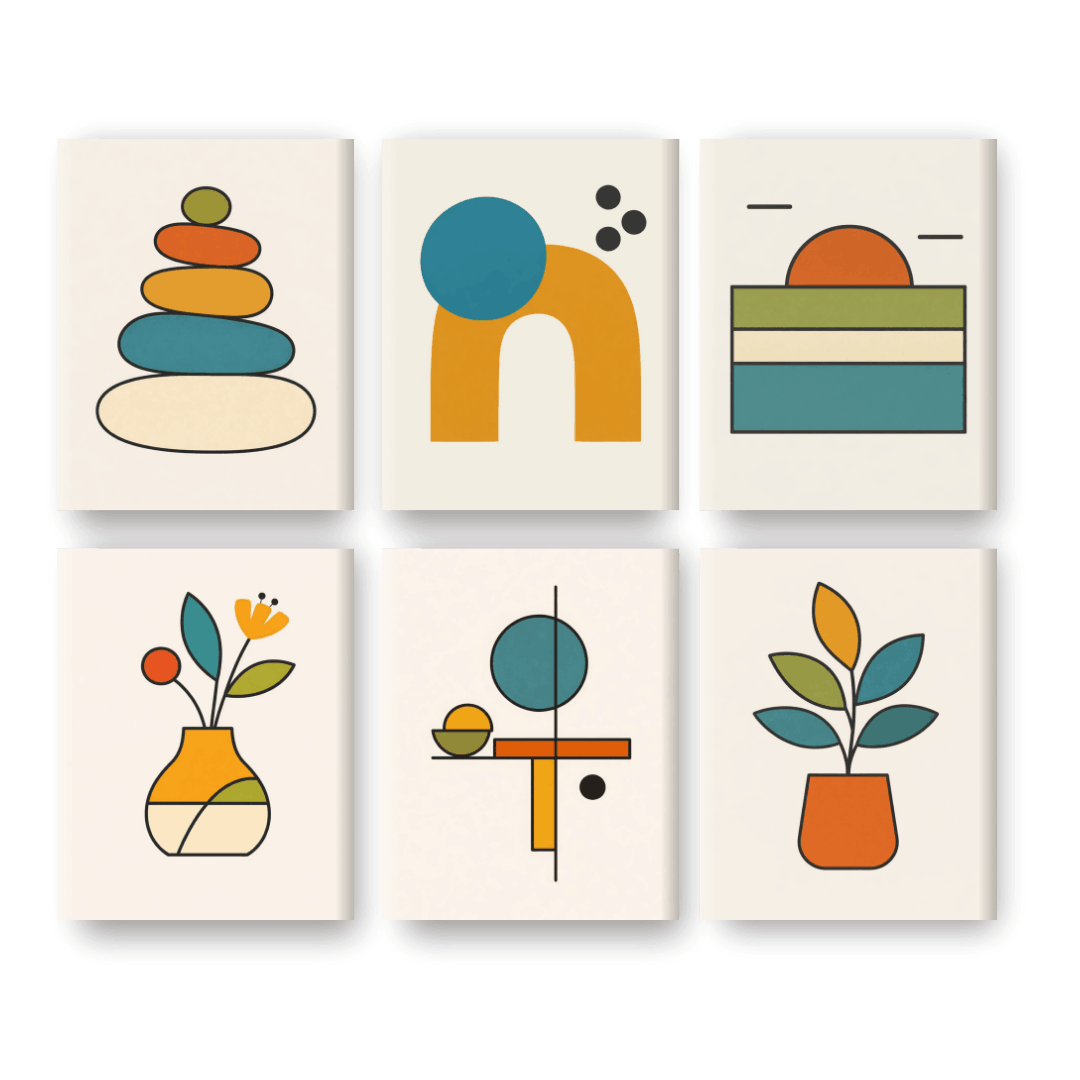 6 Mini Paintings - Scandinavian Shapes Set- Paint by Numbers