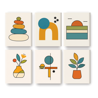 6 Mini Paintings - Scandinavian Shapes Set- Paint by Numbers