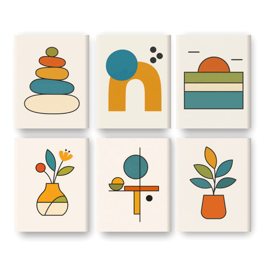 6 Mini Paintings - Scandinavian Shapes Set- Paint by Numbers