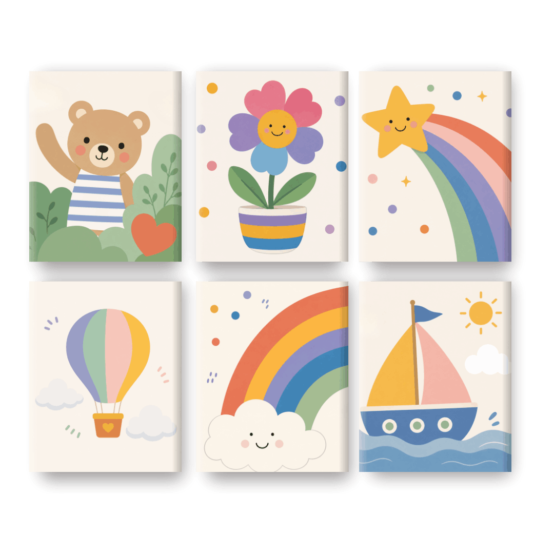 6 Mini-tableaux - Set Arc-en-ciel et Soleil - Peinture à numéros