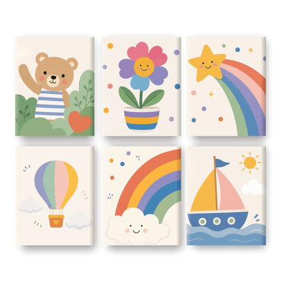 6 Mini-tableaux - Set Arc-en-ciel et Soleil - Peinture à numéros
