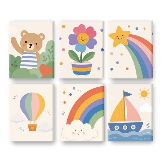 6 Mini-tableaux - Set Arc-en-ciel et Soleil - Peinture à numéros