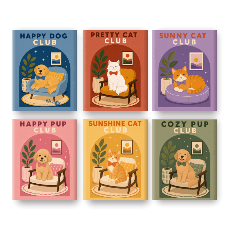 6 Mini-tableaux - Ensemble Club Chiens & Chats - Peinture par numéros