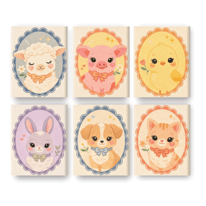 6 Mini Paintings - Cute Animals Set- Paint by Numbers